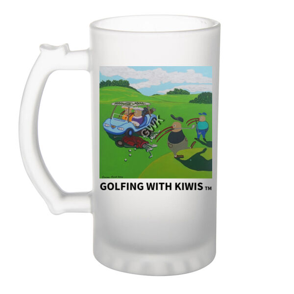 Golf Cart Chaos with Kiwis Glass Mug Thumbnail